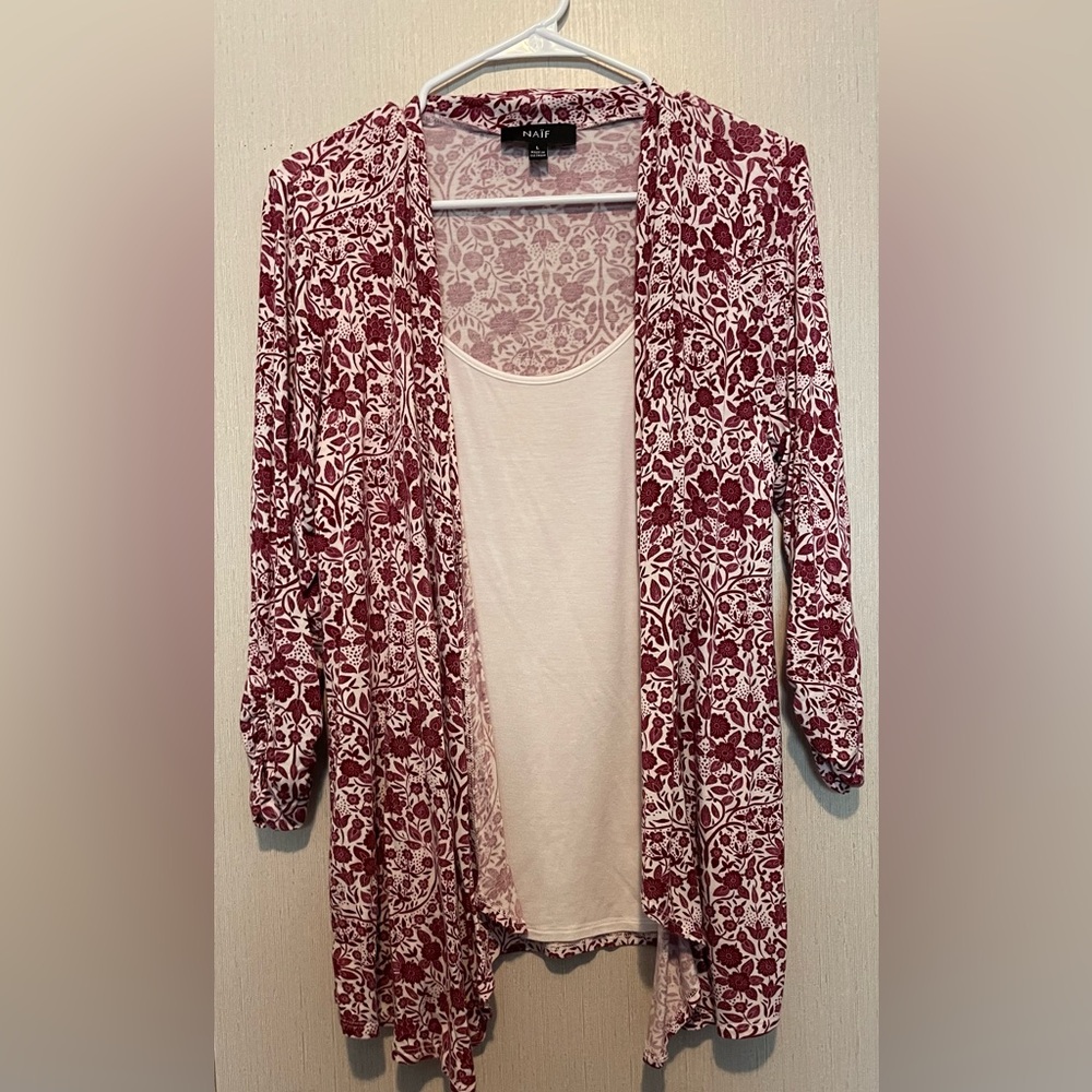 NAIF Women's Layered Cardigan - Burgundy and White Floral